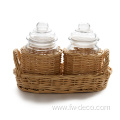 Wicker wrapped Glass Jars With Basket